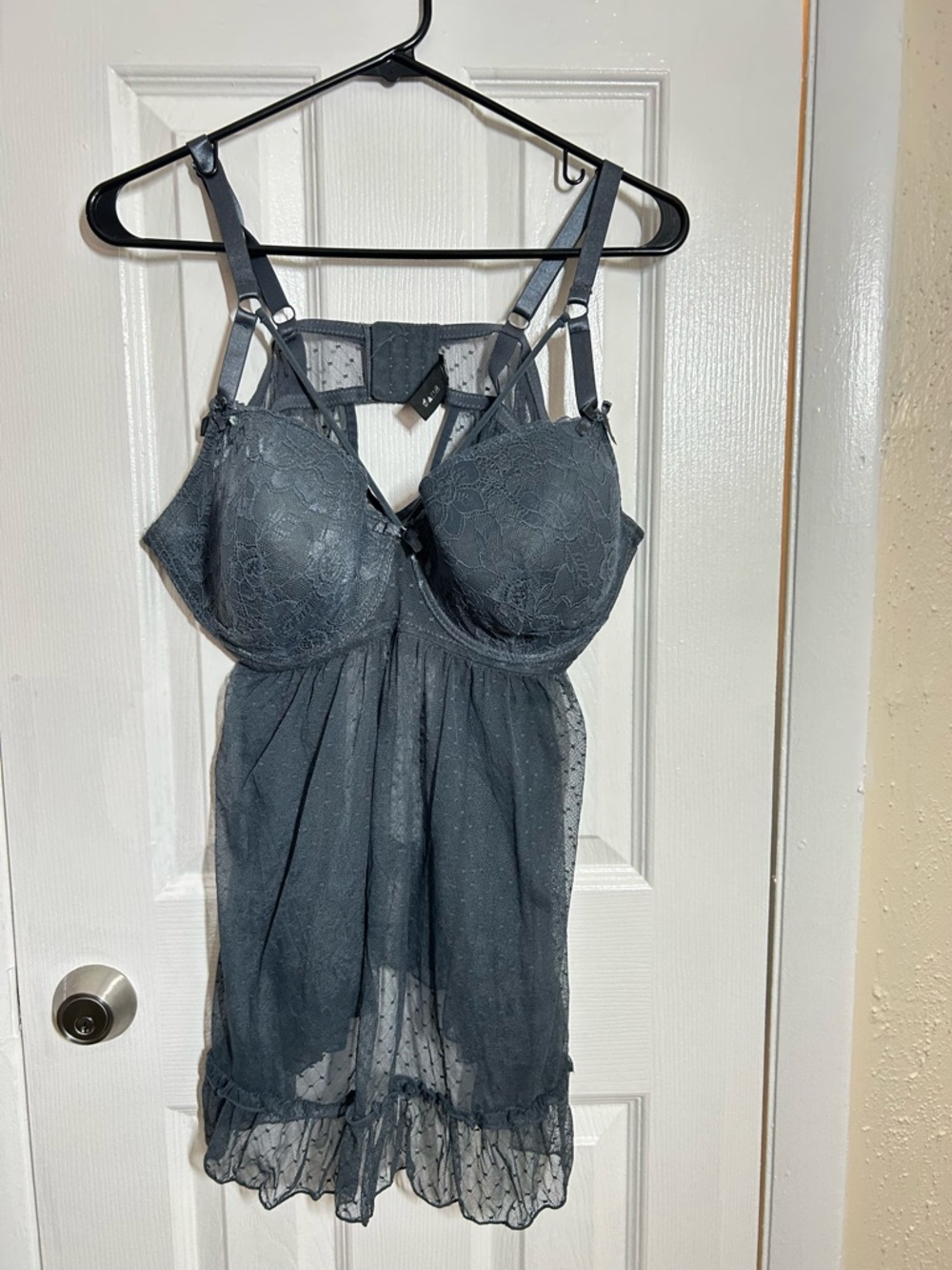 Torrid 2X Lace Mesh Babydoll Lingerie Gray Strappy Back Plus Size Sexy Chemise - Picture 2 of 14